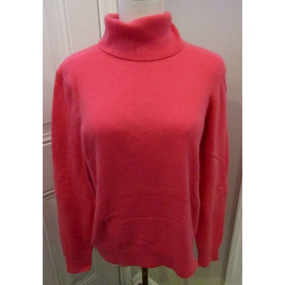Landsend Turtleneck Sweater 100% Cashmere Coral Retail $199 Size M - Picture 2 of 7